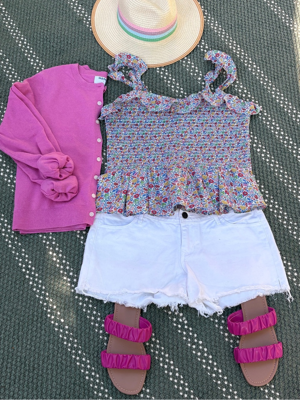 J. Crew Floral Smocked Ruffle Tank